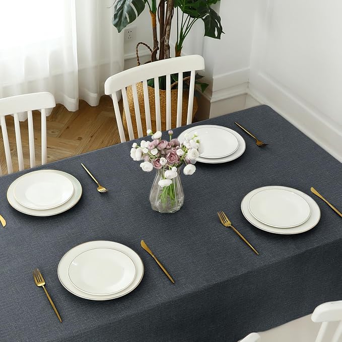 Romanstile 100% Waterproof PVC Tablecloth, Square Oil Spill Proof Stain Resistant Vinyl Table Cloth, Wipe Clean Plastic Table Covers for Kitchen/Dining/Parties - 54 x 54 Inch, Charcoal