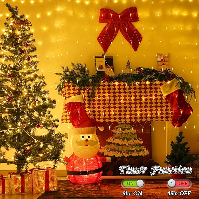 QITONG Net Lights Outdoor Mesh Lights, 12ft x 5ft 360 LED Warm White Christmas Light with 8 Modes, Connectable Clear Wire Bush Light Plug in