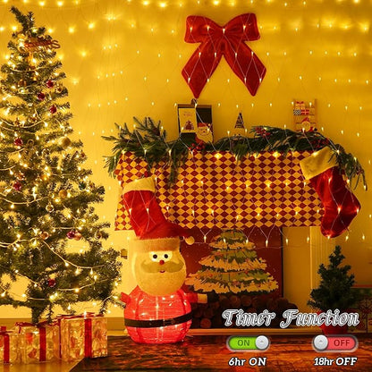 QITONG Net Lights Outdoor Mesh Lights, 12ft x 5ft 360 LED Warm White Christmas Light with 8 Modes, Connectable Clear Wire Bush Light Plug in