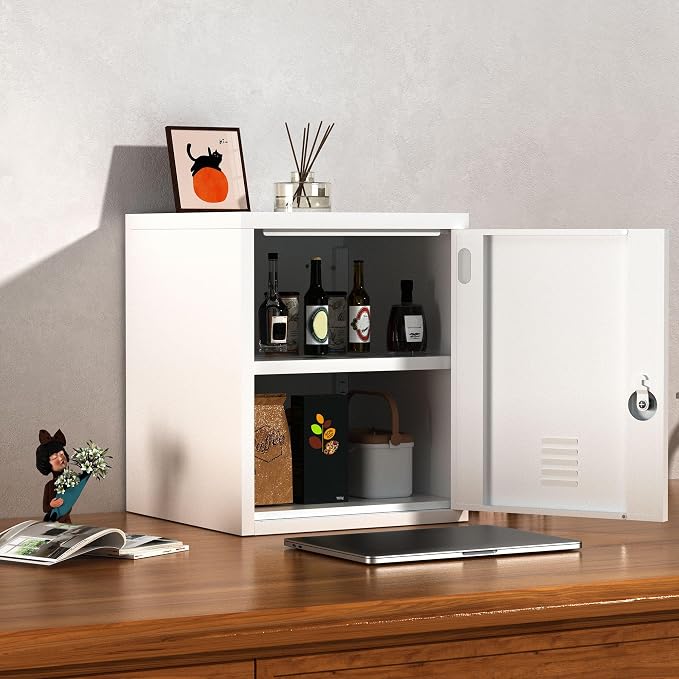 Metal Storage Locker Cabinet with Locking Door and Adjustable Shelf for Home Office Classroom Workshop Organization (White)