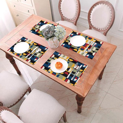 Retro Mid Century Modern Placemats Set of 4 Linen 12x18 Inch | Washable Non-Slip Heat-Resistant Decorative Kitchen Table Mats for Dining Outdoor Home Decor