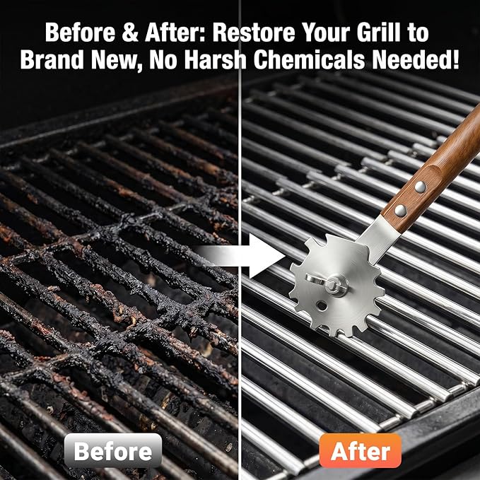 Grill Scraper with Adjustable Blade, 13 Notches Universal Bristle Free Grill Brush for Hot & Cold Grill Grates, Heavy Duty Stainless Steel Grill Cleaning Tool for Gas Charcoal Electric Grills