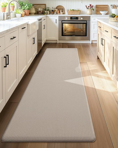 Color&Geometry Anti Fatigue Cushion Kitchen Mat for Floor - 17"x79",Long,Easy Clean, Water & Oil Proof, Anti Slip, Foam Rubber Runner Rug for Front Sink Comfort Standing,Dark Beige