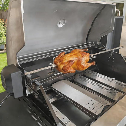 Universal BBQ Grill Rotisserie Kit with 110V-120V 4W Electric Motor for Most Gas Grills, Include 4-Prong Meat Forks and 5/16-Inch Adjustable-Length Square Spit Rods