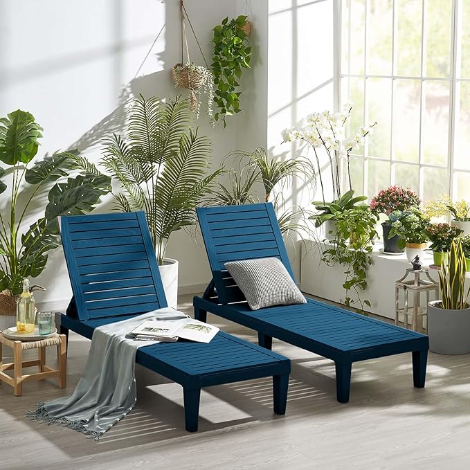 Nestl Sun Tanning Chair - Blue Chaise Lounge Chair Outdoor, Lightweight Pool Lounge Chairs, Adjustable 5-Position Reclining Lawn Chair, Waterproof Beach Outdoor Lounge Chairs