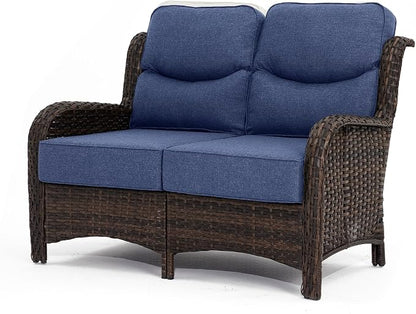 HILLGA Oversized Loveseat, Outdoor Sofa with High Back and 6-Inch Cushions | Patio Couch, Wicker Sofa, Outdoor Seating, Porch Furniture, Deck Couch, Luxury Furniture, Poolside Yard (Blue)
