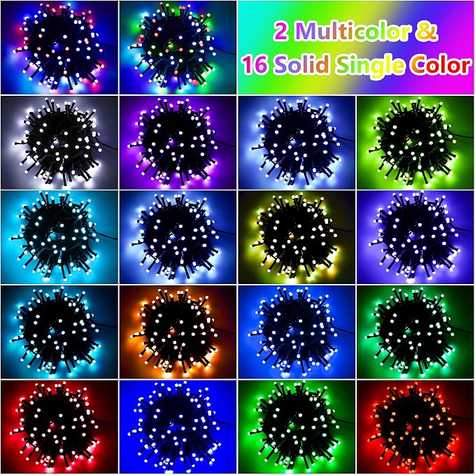 80Ft Solar String Lights for Outside Color Changing LED Christmas Lights | Waterproof 18 Colors 200 LEDs Solar Powered & USB with Remote, RGB Outdoor Fairy Light for Yard Tree Fence Halloween Decor