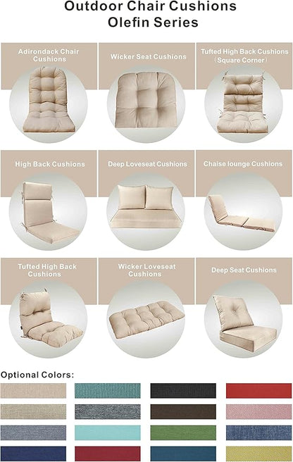 Outdoor Chair Cushions, Fade Resistant Replacement Tufted Cushion for Patio Dining Chair, Set of 2 Olefin Taupe