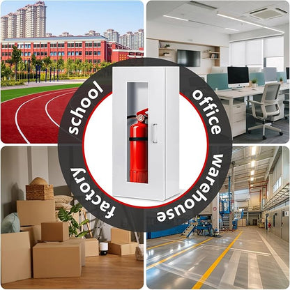 Fire Extinguisher Cabinet Wall with Magnetic Door & Handle for 5-12 pounds Extinguisher, 23.6" H x 10.2" W x 6.7"D White Steel Fire Extinguisher Mount for Indoor Outdoor with Full Clear Acrylic Door