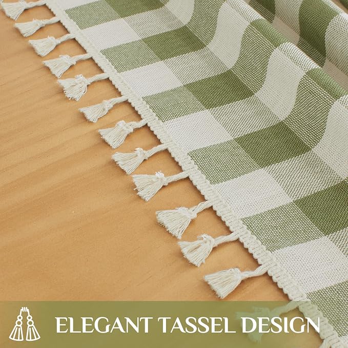 Softalker Outdoor Checkered Tablecloth Rectangle, Spring Summer Linen Cotton Gingham Table Cloth with Tassel, Heavy Duty Wrinkle Free Buffalo Plaid Table Cover for Picnic Camping - 55 x 102 Inch, Sage