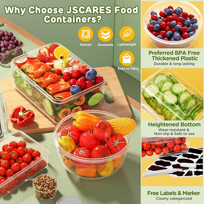 JSCARES 40 PCS Food Storage Containers with Lids Airtight (20 Lids &20 Containers) - Leakproof Meal-Prep Containers for Kitchen Storage Reusable Plastic Microwave/Dishwasher Safe with Labels & Pen | Leakproof Meal-Prep Containers for Kitchen Storage Re...