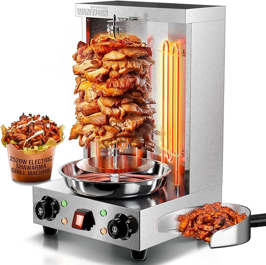 WantJoin Shawarma Grill Machine - 22 LBS Capacity Electric Shawarma Machine w/ 2 Burners, 122°F to 572°F Temp For Chicken, Beef, Gyro Meat, Stainless Steel Gyro Machine For Commercial Use, 2520W
