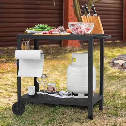 32x20IN Double-Shelves Grill Table, Outdoor Grill Cart for Blackstone Griddle, Movable Pizza Oven Table Cart for Outside Patio, Kitchen Cooking Food Prep Table for Party
