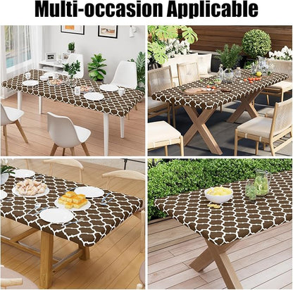 Smiry Picnic Fitted Table Cover, 4 Foot Flannel Backed Vinyl Tablecloth | Waterproof Elastic Stretch Table Cloth, Wipeable Plastic Tablecloth for Camping, Indoor & Outdoor (Brown, 24" x 48")