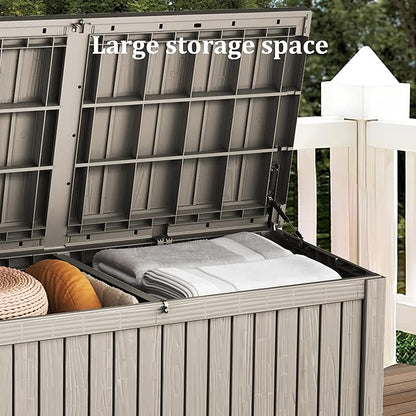 200 Gallon Outdoor Deck Box, Lockable Waterproof Outdoor Storage Boxes For Garden Tools,Indoor Cushions,Accessories Outside Storage Resin Weatherproof Container, Gray