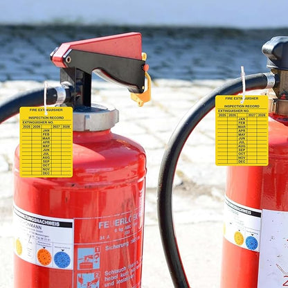 30 x Fire Extinguisher Tags with Cable Ties | Fire Extinguisher Recharge and Inspection Record for Indoor Outdoor Fire Extinguishers | 2.25 x 3 Inch 2025-2028 Monthly Inspection | Tear Proof