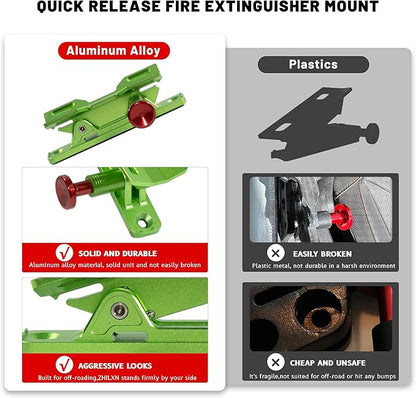 Quick Release Fire Extinguisher Mount – Neon Green Adjustable Aluminum Roll Bar Bracket Holder Compatible with Car Jeep Wrangler (TJ/JK/JL/JKU), UTVs (Polaris RZR, Ranger, Can-Am X3), Trucks Off-Road