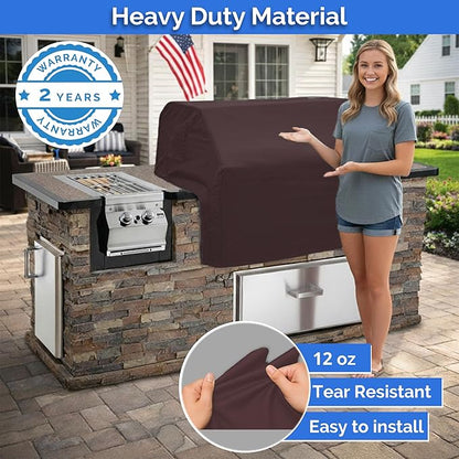 Covers & All Built-in Grill Cover for Outdoor Grill – Heavy Duty 12 oz Waterproof Built-in BBQ Grill Cover, PVC-Coated Polyester with Elastic Hem for Snug Fit (40.5 x 26.75 x 22.25 inches, Coffee)
