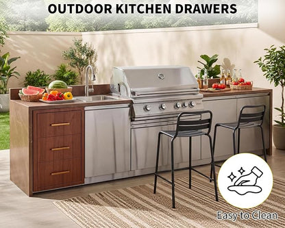 Garvee Outdoor Kitchen Drawers 17" W x 30" H x 21" D, Flush Mount Triple BBQ Drawers with Stainless Steel Handle, Paper Towel Holder Combo for BBQ Island, Patio Grill Station