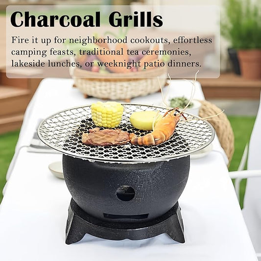 Yakitori Grill, Aluminium Alloy Small and Lightweight BBQ Stove, Japanese Portable Charcoal Barbecue Yakiniku for Household or Outdoor, Teapot Warmer, Tea Stove with Trivet and Stainless Steel Mesh