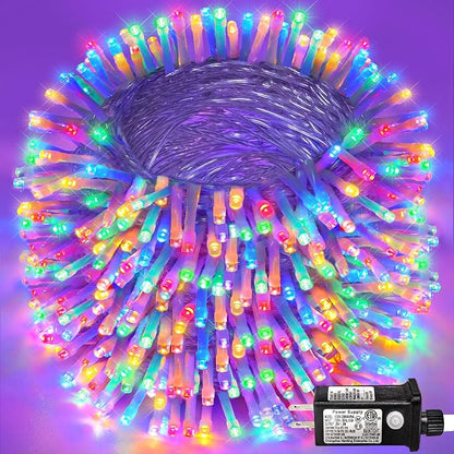 262FT 800 LED Outdoor String Lights, Multicolor Christmas Lights Indoor | Plug in Waterproof 8 Modes Clear Wire String Twinkle Lights for Bedroom Outside Patio Yard Xmas Party Holiday Decorations