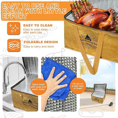 BBQ Blanket for Resting Meat, Reusable Insulated Meat Resting Bag - Locks in Natural Juices & Perfects Texture, BBQ Resting Blanket with Wide Mouth for Backyard Smokers & Grilling