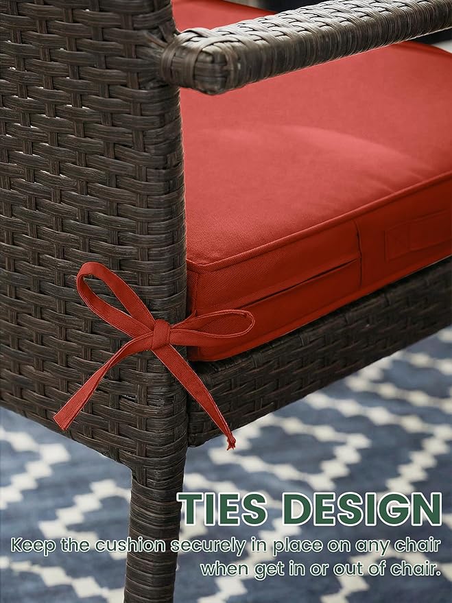 Outdoor Chair Cushion 17 x 16 x 3 Inches Patio Furniture Outdoor Waterproof Seat Cushion, Patio Chair Cushion with Handles and Ties, Square Dining Chair Cushion Set of 2, Terra Red