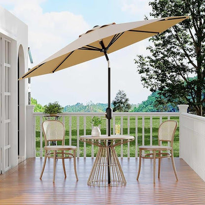 9 ft Patio Umbrella - 8 Sturdy Ribs Outdoor Table Umbrella with Crank Lift & Push Button Tilt - Market Umbrella for Pool, Deck, Yard, Garden - Tan