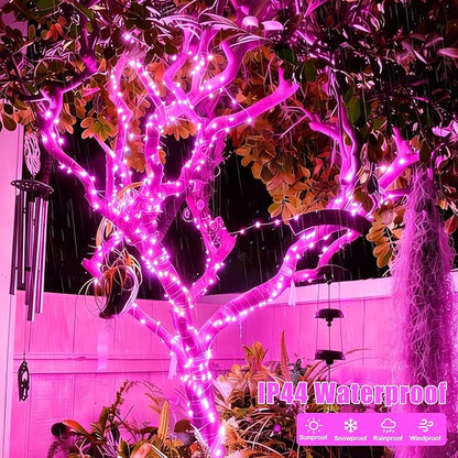 YEGUO 4 Pack Pink Solar Fairy Lights, Each 33ft 100 LED Christmas Lights Outdoor Waterproof, 8 Modes Sliver Wire Solar String Lights