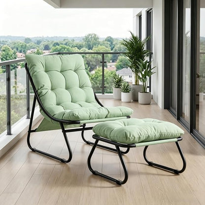 Rocking Chair with Ottoman, Modern Metal Frame Outdoor Rocker, Comfy Patio Lounge Chair with Footrest, Reading Glider Chairs for Living Room, Bedroom, Balcony, Garden, Relax, Light Green