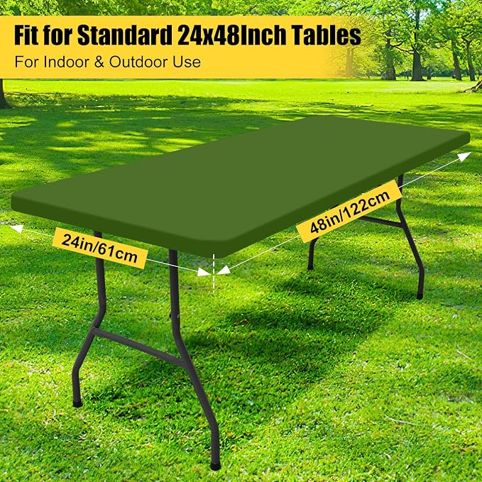 Smiry Rectangle Picnic Table Cloth, Waterproof Elastic Fitted Tablecloths for 4 Foot Tables, Washable Polyester Table Cover for Camping, Indoor and Outdoor (Olive Green, 24"x48")
