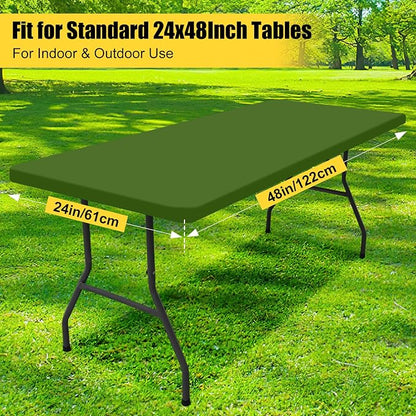 Smiry Rectangle Picnic Table Cloth, Waterproof Elastic Fitted Tablecloths for 4 Foot Tables, Washable Polyester Table Cover for Camping, Indoor and Outdoor (Olive Green, 24"x48")