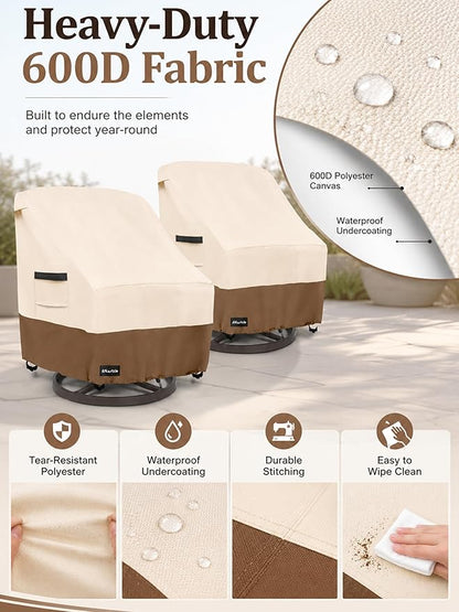 ANartcle Outdoor Swivel Rocker Chair Cover 2 Pack,Patio Swivel Chair Covers for Outdoor Furniture(28W x 33D x 38.5H Inch),Rocking Chair Covers Waterproof ,Beige&brown.