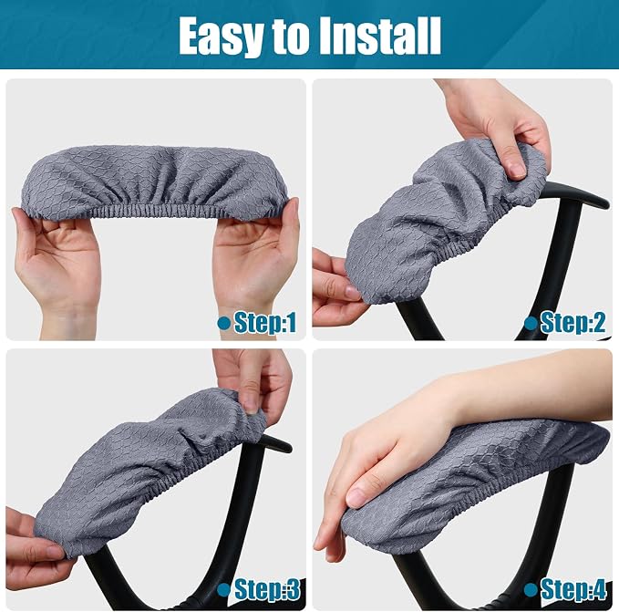 Smiry Office Computer Chair Armrest Covers, 2PCs Anti-dust Arm Rest Pad | Removable Washable Desk Chair Arm Pad Covers, Grey