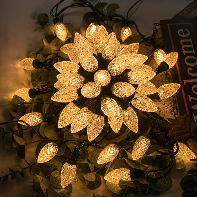AWQ 100LED 81FT C9 Christmas String Lights Plug in Fairy Twinkle Warm White | Christmas Lights Outdoor 8 Modes Timer Function Waterproof Extendable for Indoor Outdoor Wedding Party Christmas Decoration