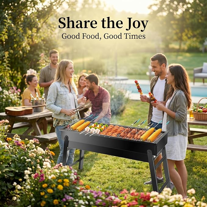 Portable Charcoal Grill, Portable Tabletop BBQ for Outdoor Cooking | Compact Folding Grill for Camping, Hiking, Picnics & Travel | 24”x13”x9” Lightweight Smoky Flavor Grill