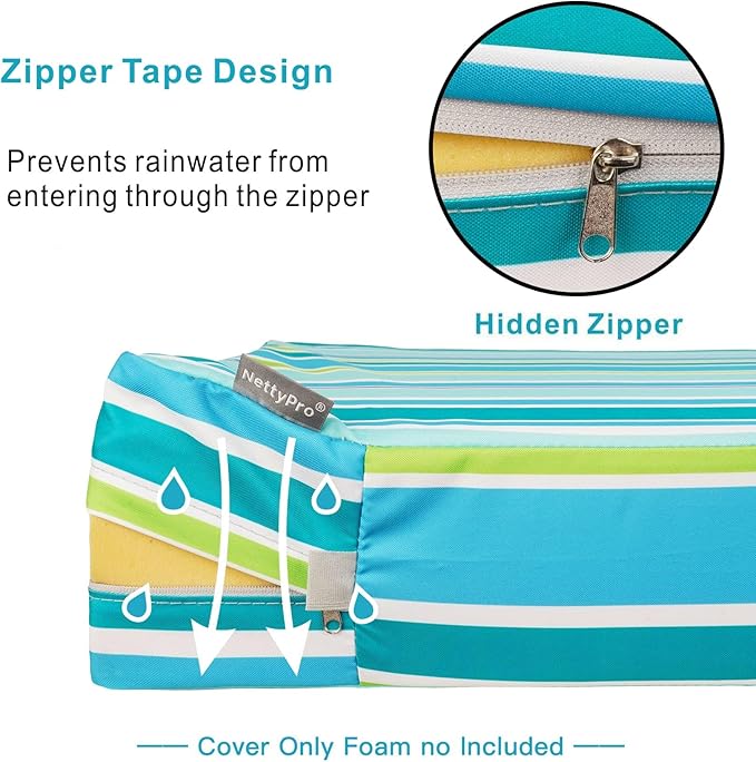 NettyPro Patio Bench Swing Loveseat Cushion Covers, Water Resistant UV Protection Outdoor Furniture Cushion Slipcovers with Zipper, Stripes Turquoise, 42 x 18 x 3 Inch