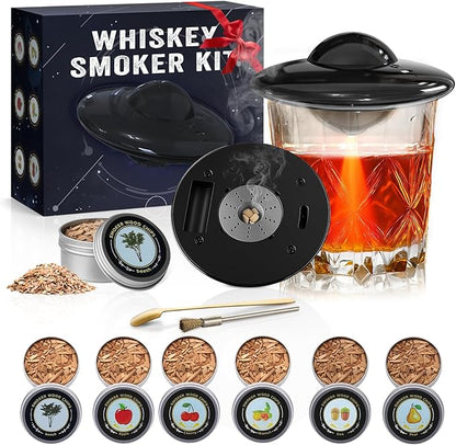 Electric Whiskey Smoker Kit, Cocktail Smoker Kit Built-in Lighter with 6 Wood Chips, No Butane Needed Whisky Smoker Kit, Rechargeable Drink Smoker kit, Birthday Gift for Men, Dad, Husband, Boyfriend