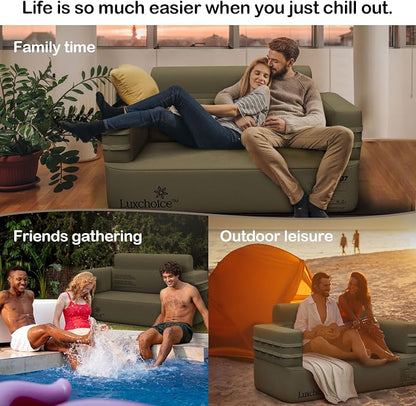Inflatable Couch Loveseat Camping Couch Built-in Rechargeable Pump Air Sofa | Blow up Couch Durable 1000D Oxford Fabric Outdoor Camping Couch 2 mins Camping Furniture for Backyard RV Travel Movie Night