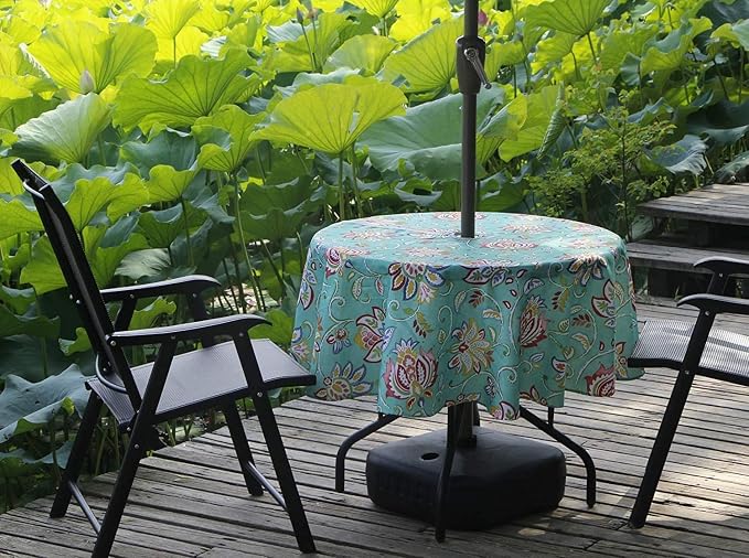 SUQ I OME Outdoor Tablecloth with Umbrella Hole and Zipper, Zippered Patio Table Cloths, Table Covers for Backyard Circular Table/BBQs/Picnic(Bohemia,60'' Round with Zipper)