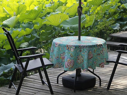SUQ I OME Outdoor Tablecloth with Umbrella Hole and Zipper, Zippered Patio Table Cloths, Table Covers for Backyard Circular Table/BBQs/Picnic(Bohemia,60'' Round with Zipper)