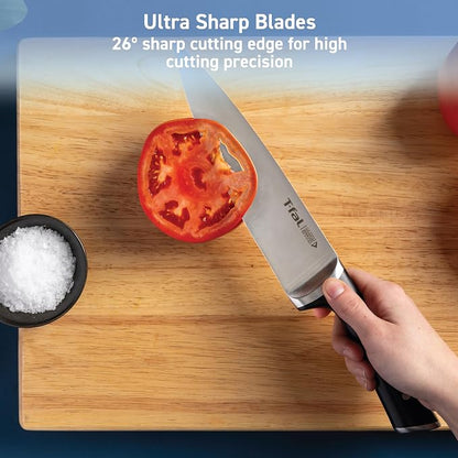 Tefal Ice Force Steak Knife Set, 4-Pack, Serrated Stainless Steel | Ice hardening technology, X50CrMoV15 steel, 26-degree cutting edge, Ergonomic finger guard handle, Hand wash only
