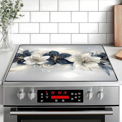 Stove Top Cover Retro Flower Gas Stove Top Cover for Home Decoration Kitchen Pad Non-Stick Washable Cooktop Covers Countertop Protector Keep Stove Clean 28"x20" (Flower)