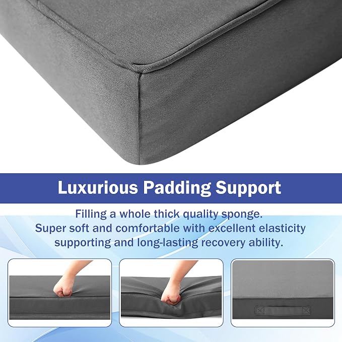 IASEAHK is Outdoor Cushions 4pcs Set, 19" x 19" x 3" Waterproof Outdoor Cushions for Patio Furniture, Outdoors Seat Cushions with Handle and Ties, Dark Grey