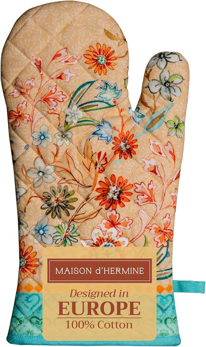 Maison d'Hermine Oven Gloves 100% Cotton Oven Mitt 7" x 13" with Loop Heat Resistant BBQ Cooking Gloves Baking Grilling Kitchen Hotel Home Farmhouse Spring Summer (Pack of 1, Luxury Loft - Peach)