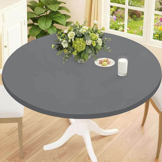 Smiry Round Spandex Tablecloth, Elastic Fitted Washable Tablecloths for 31"-35" Tables, Waterpoof Stretch Picnic Table Cover for Dining, Indoor and Outdoor, Grey