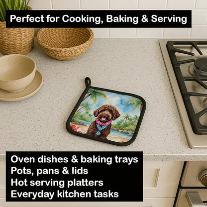 Caroline's Treasures Labradoodle Luau Pair of Pot Holders Kitchen Heat Resistant Pot Holders Sets Oven Hot Pads for Cooking Baking BBQ, 7 1/2 x 7 1/2