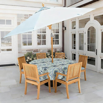 LVTXIII Round Outdoor Tablecloth with Umbrella Hole and Zipper, Water-Repellent 60 Inch Patio Table Cover for Bistro, Garden, Patio & Picnic, Coastal Medallion