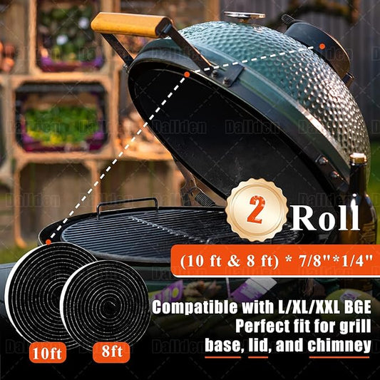 2-Pack (8ft & 10ft) High Temp Grill Gasket for Big Green Egg,Black Self Stick Gasket For Large/XL/XXL Big Green Egg Gasket Replacement