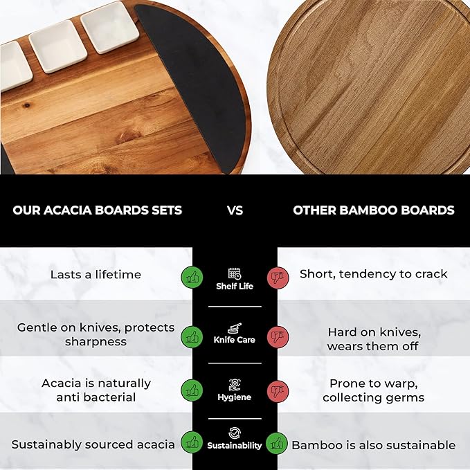 Premium Oval Charcuterie Board Cheese Board Set: Acacia Wood, Stainless Steel Knives - Christmas Gifts for Women, House Warming Ideas, New Home, Wedding presents for Couple, Bridal Shower